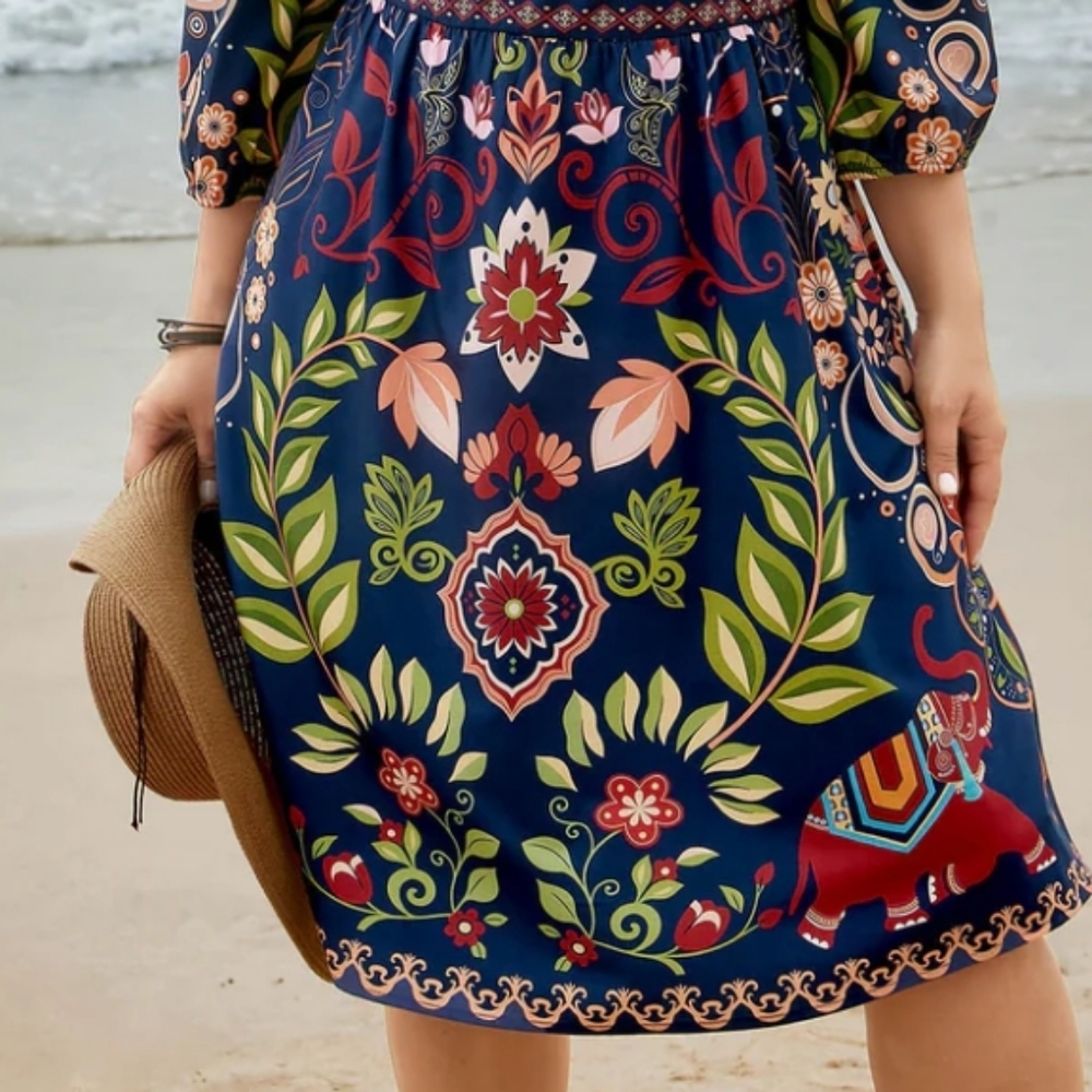 BloomChic Floral Navy Midi Dress - Picture 3 of 15